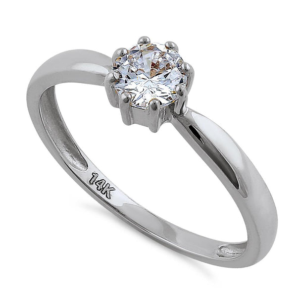 Solid 14K White Gold Solitaire Round Cut CZ Engagement Ring