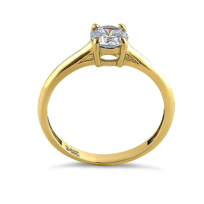 Solid 14K Yellow Gold Solitaire Round Cut CZ Engagement Ring