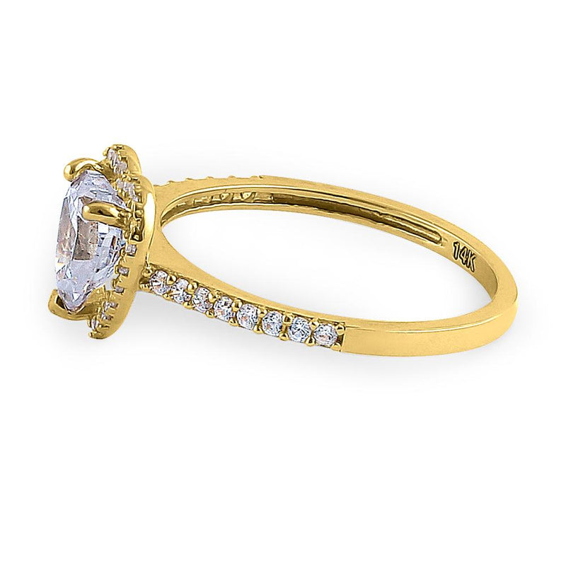 Solid 14K Yellow Gold Heart Cut Halo CZ Ring