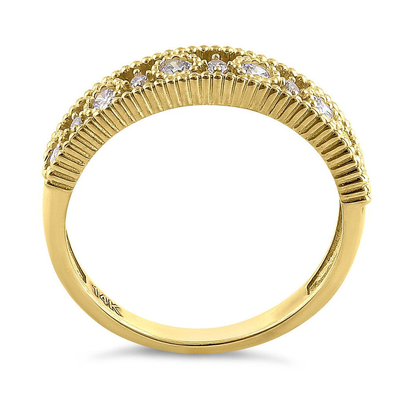 Solid 14K Yellow Gold Alternating Round Cut CZ Ring