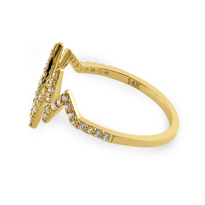 Solid 14K Yellow Gold Heartbeat CZ Ring