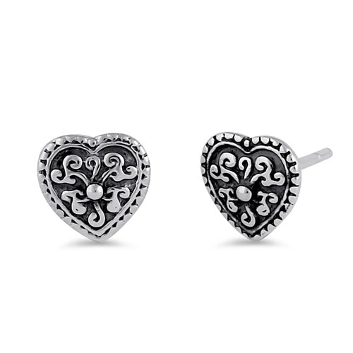 Sterling Silver Heart Filigree Earrings