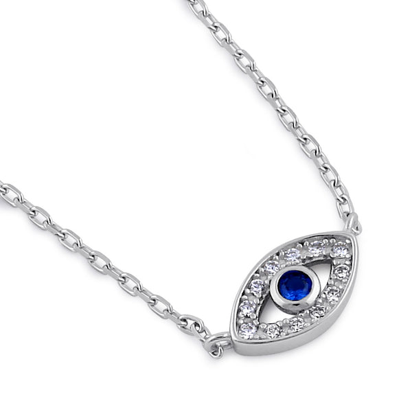 Sterling Silver Eye Blue Spinel CZ Necklace