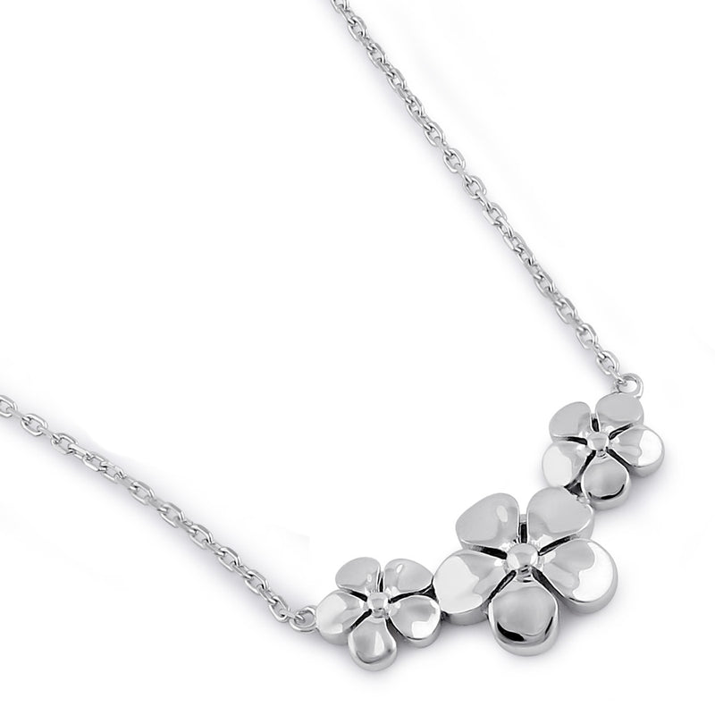 Sterling Silver Triple Plumeria Necklace