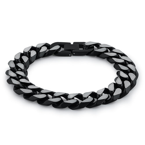 Stainless Steel Thick Curb IP Black Link Bracelet