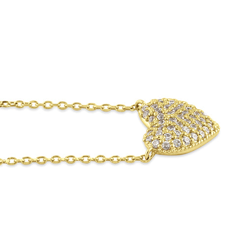 Solid 14K Gold Puffy Heart Diamond Necklace