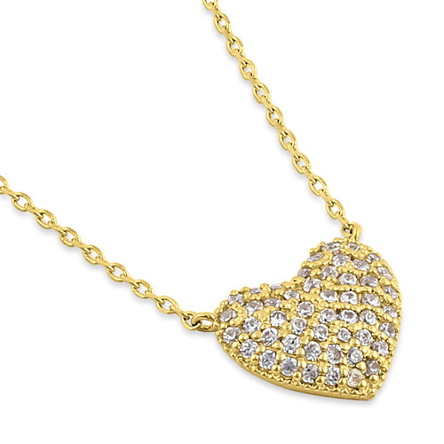 Solid 14K Gold Puffy Heart Diamond Necklace