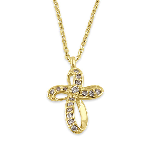Solid 14K Gold Twisted Cross Diamond Necklace