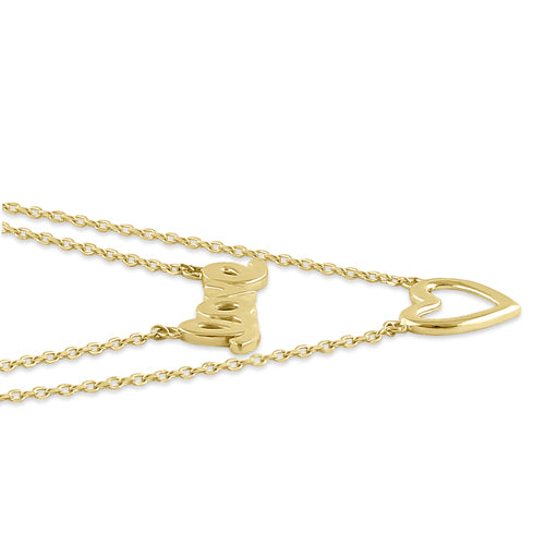 Solid 14K Yellow Gold Love and Heart Necklace