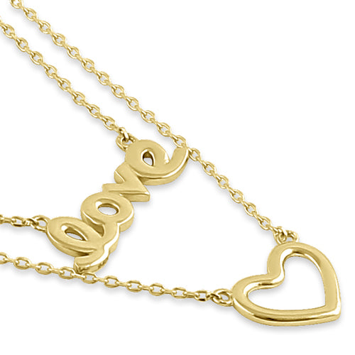 Solid 14K Yellow Gold Love and Heart Necklace