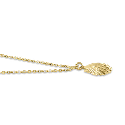 Solid 14K Yellow Gold Clam Shell Necklace