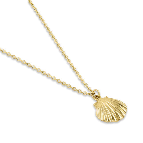 Solid 14K Yellow Gold Clam Shell Necklace