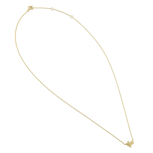 Solid 14K Yellow Gold CZ Double Cross Necklace