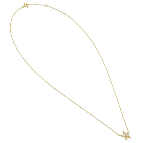 Solid 14K Yellow Gold CZ Starfish Necklace