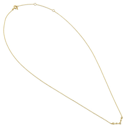 Solid 14K Yellow Gold CZ V Bar Necklace