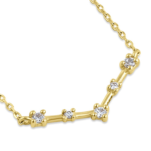 Solid 14K Yellow Gold CZ V Bar Necklace