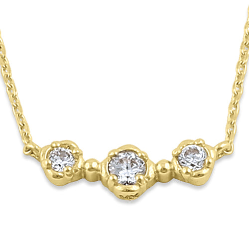 Solid 14K Yellow Gold CZ Triple Circle Necklace