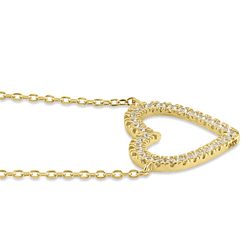 Solid 14K Yellow Gold Open Heart CZ Necklace