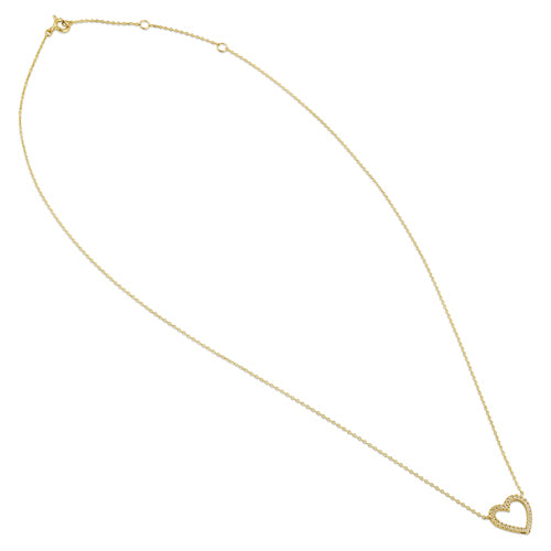 Solid 14K Yellow Gold Open Heart CZ Necklace