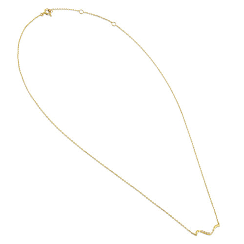 Solid 14K Yellow Gold Curved CZ Necklace