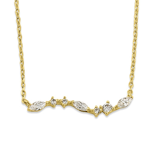 Solid 14K Yellow Gold Elegant Curve CZ Necklace