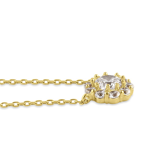 Solid 14K Gold Flower with Clear CZ Necklace