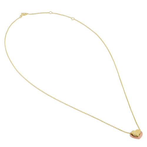 Solid 14K Gold Layered Heart with Clear CZ Necklace