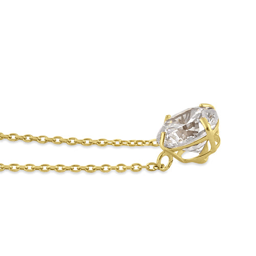 Solid 14K Gold 6.5mm Round Clear CZ Necklace