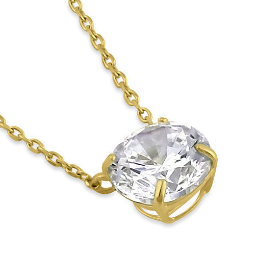 Solid 14K Gold 6.5mm Round Clear CZ Necklace