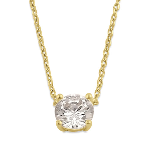 Solid 14K Gold 5.0mm Round Clear CZ Necklace