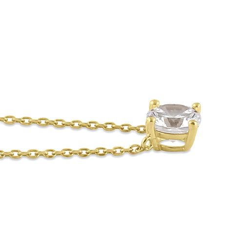 Solid 14K Gold 5.0mm Round Clear CZ Necklace