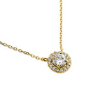 Solid 14K Yellow Gold Round Halo CZ Necklace