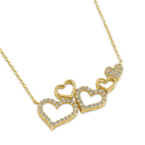 Solid 14K Heart Cluster CZ Necklace