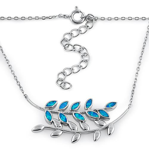 Serling Silver Blue Opal Trendy Leaf Necklace
