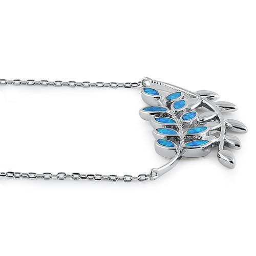 Serling Silver Blue Opal Trendy Leaf Necklace