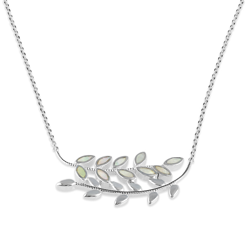 Sterling Silver Mother of Pearl Trendy Leaf Necklace