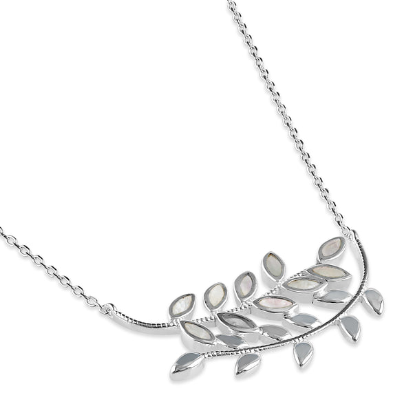 Sterling Silver Mother of Pearl Trendy Leaf Necklace