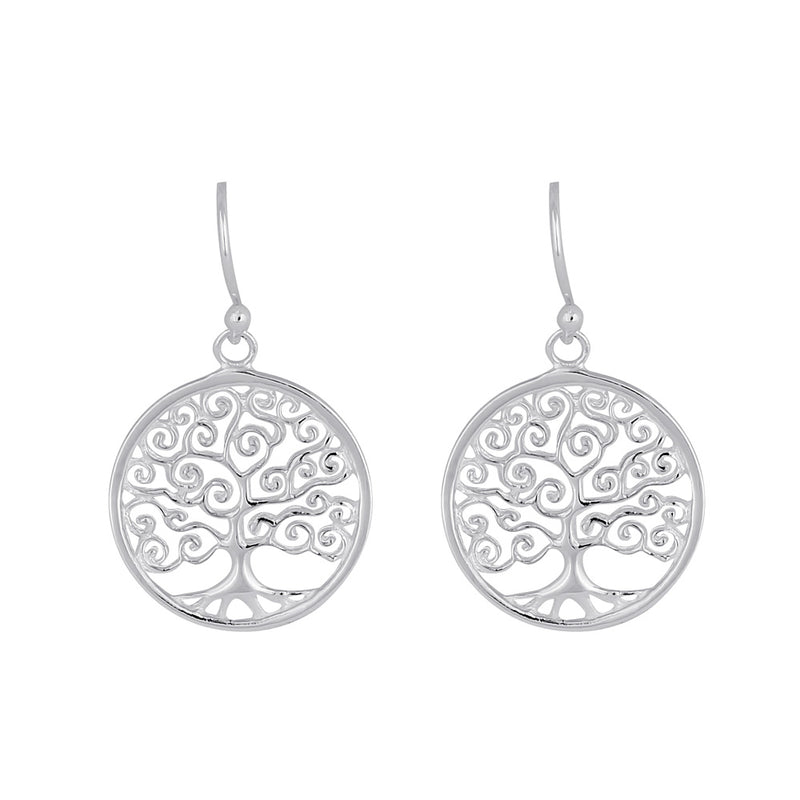 Sterling Silver Dangling Swirl Tree of Life Earrings