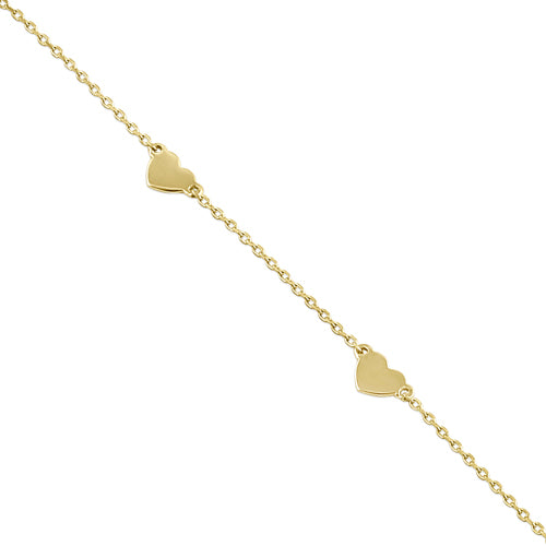 Solid 14K Yellow Gold Heart Charm Bracelet