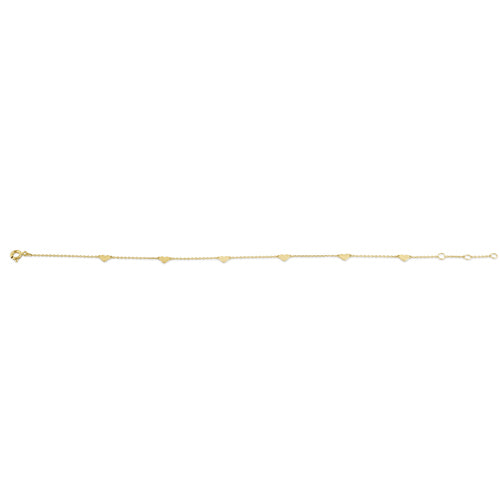 Solid 14K Yellow Gold Heart Charm Bracelet