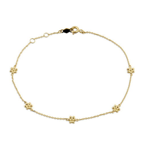 Solid 14K Yellow Gold Flower Charms Bracelet