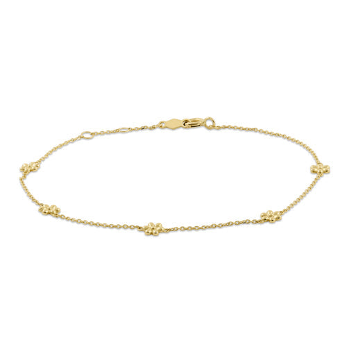 Solid 14K Yellow Gold Flower Charms Bracelet