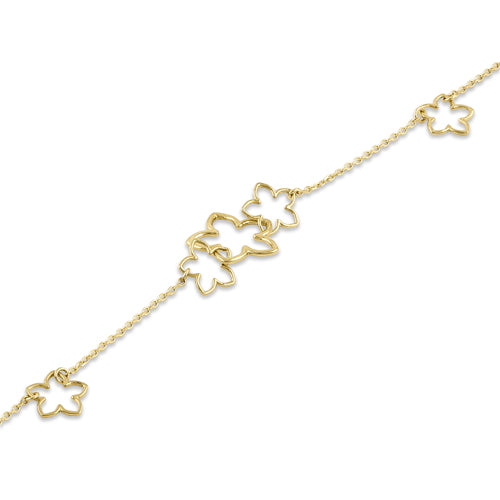 Solid 14K Yellow Gold Flower Charms Bracelet