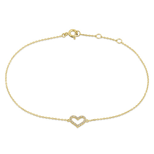 Solid 14K Yellow Gold CZ Heart Bracelet