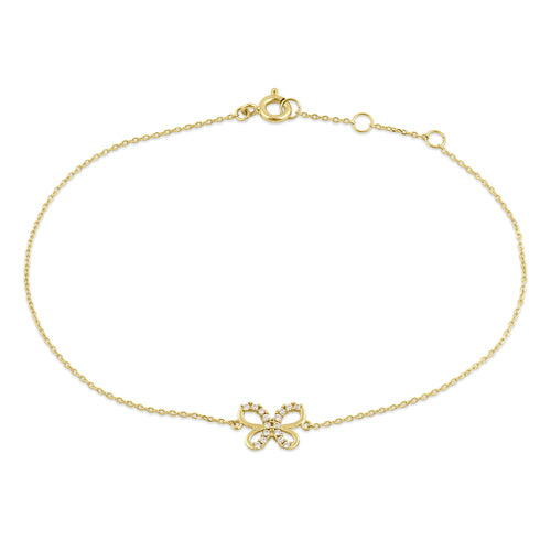 Solid 14K Yellow Gold CZ Butterfly Bracelet