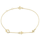Solid 14K Yellow Gold CZ Heart, Anchor, and Cross Charm Bracelet