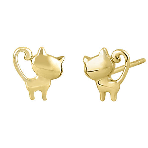 Solid 14K Yellow Gold Kitten Stud Earrings