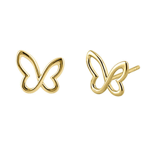 Solid 14K Yellow Gold Simple Butterfly Stud Earrings