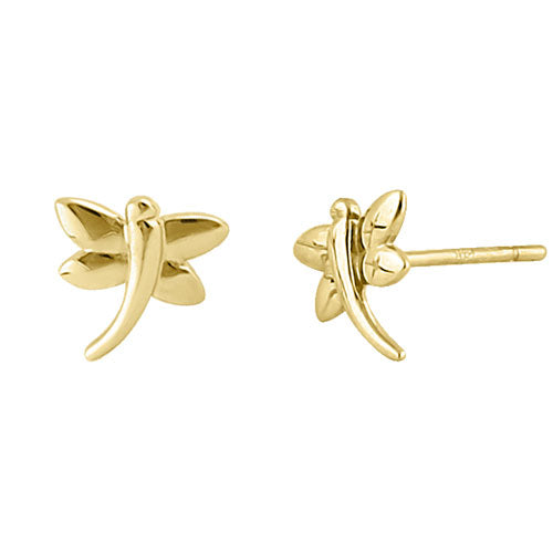 Solid 14K Yellow Gold Dragonfly Stud Earrings