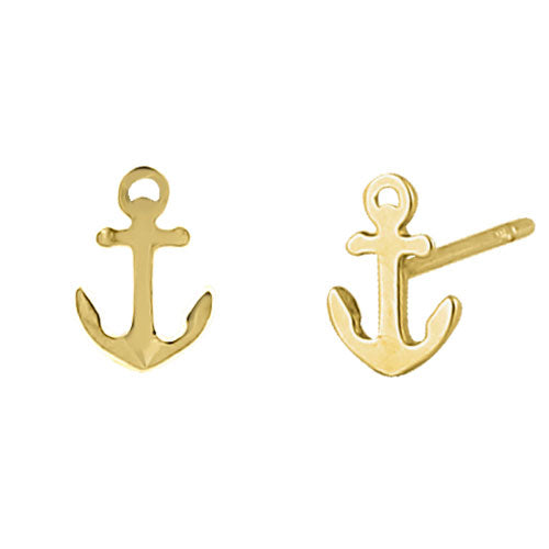 Solid 14K Yellow Gold Anchor Stud Earrings